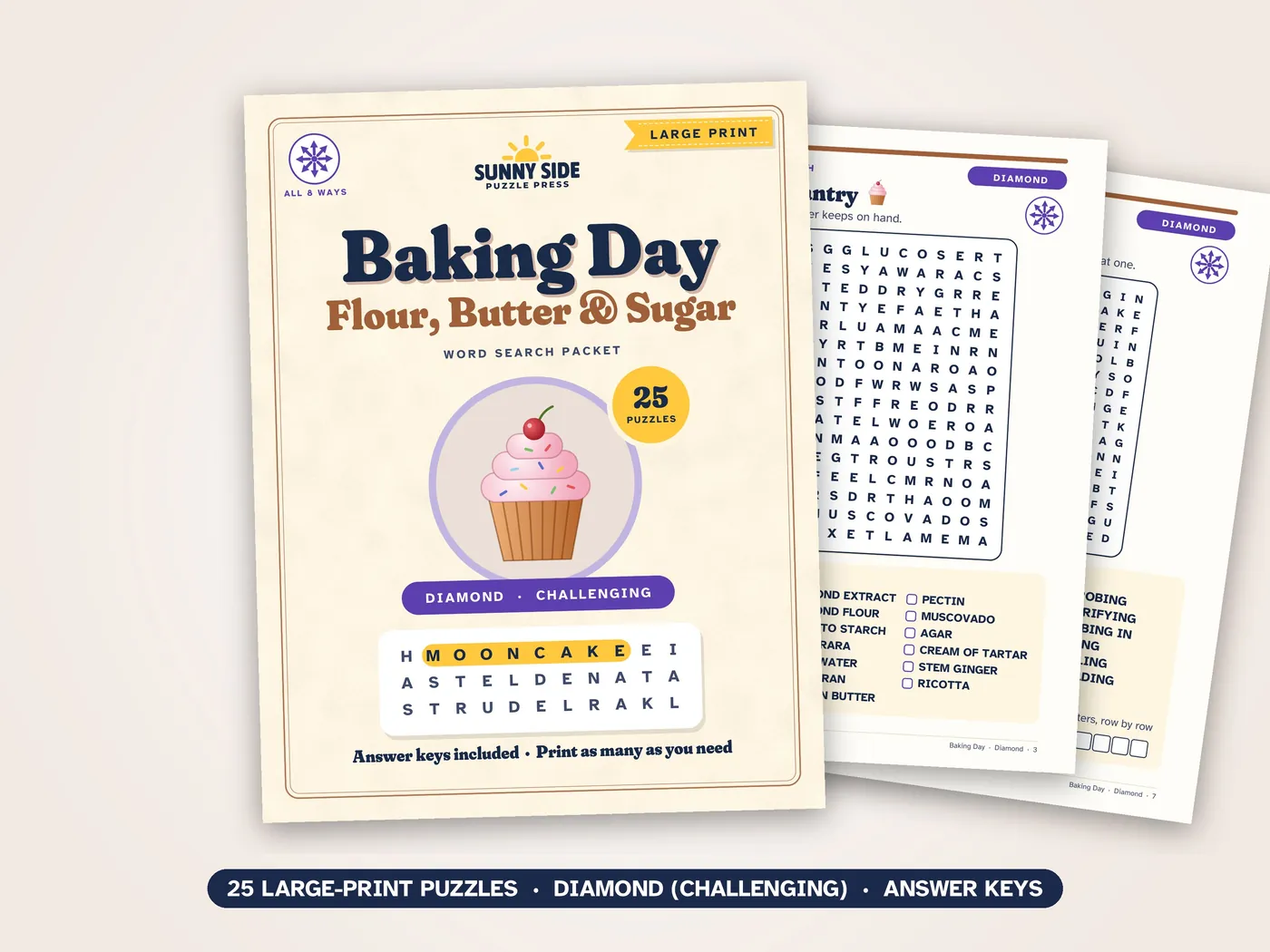 The Baking Day packet, Diamond level: its cover and two of its puzzle pages.